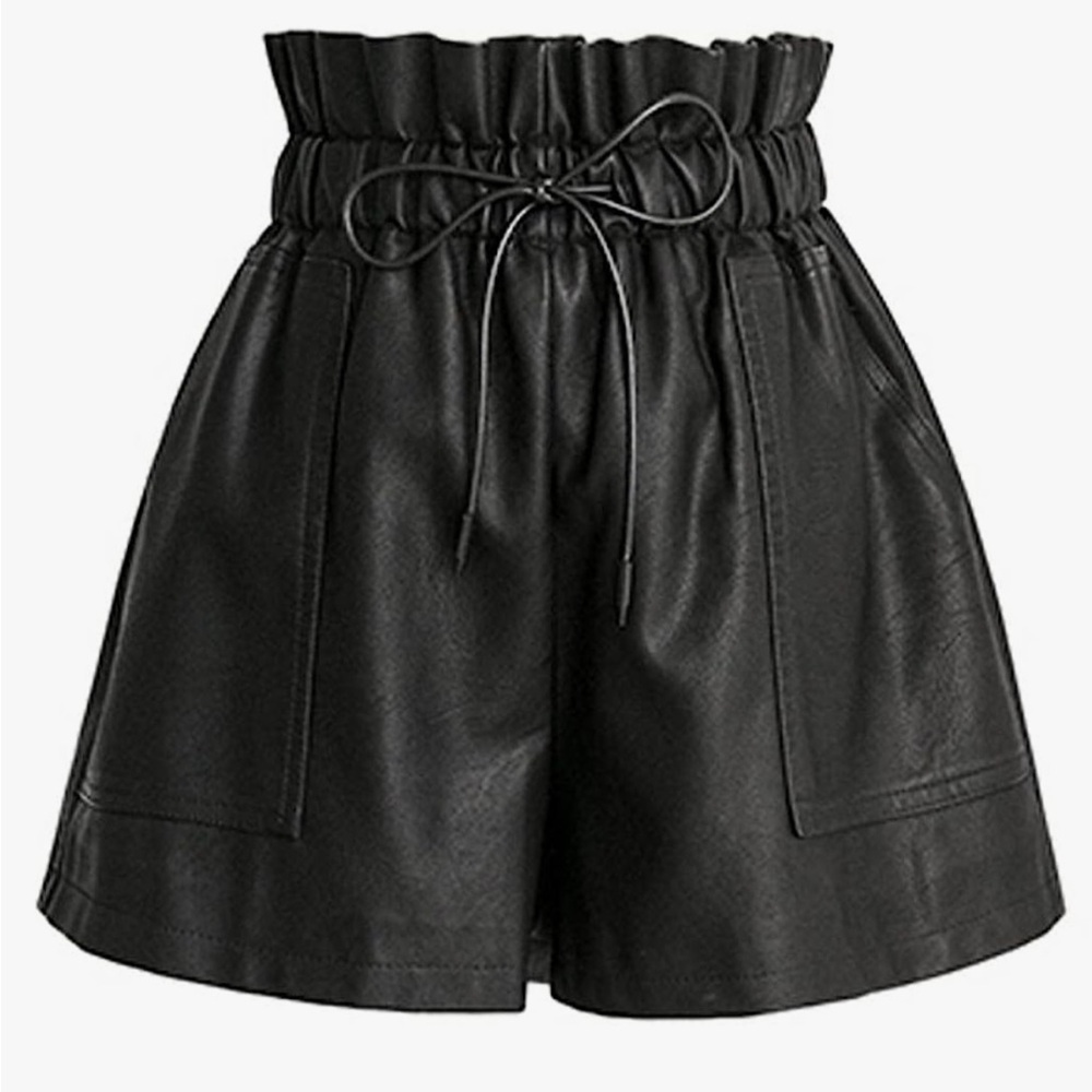 High Waisted Wide Leg Black Faux Leather Shorts for Women Size XL